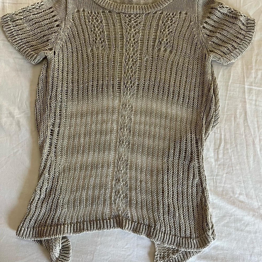 Sundance Light Gray Linen boho fun Backless Crochet Knit Top Womens sz Large GUC - Picture 9 of 15